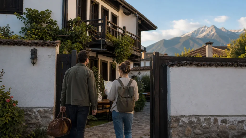 Guests arriving in the old town of Bansko