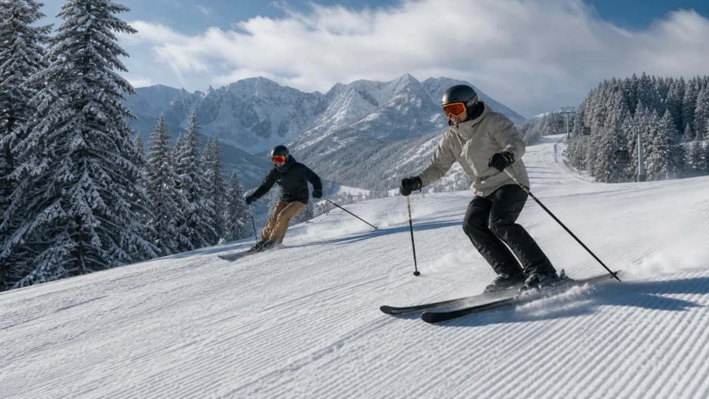 Skiing in the Pirin Mountains above Bansko